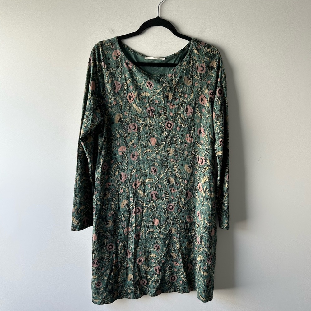 Peruvian Connection green printed long sleeve pima cotton dress
